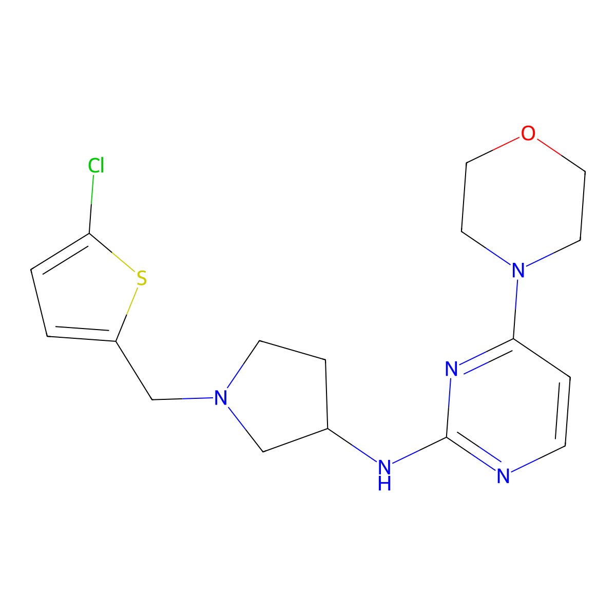 N-{1-[(5-chlorothiophen-2-yl)methyl]pyrrolidin-3-yl}-4-(morpholin-4-yl)pyrimidin-2-amine molecular structure, CAS 3054612-65-3