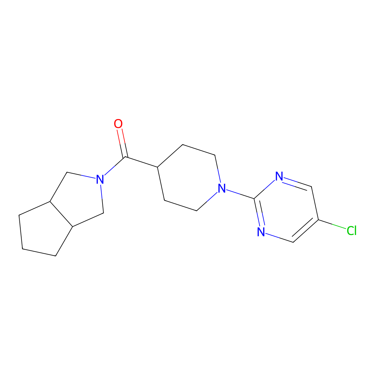 5-Chloro-2-(4-{octahydrocyclopenta[c]pyrrole-2-carbonyl}piperidin-1-yl)pyrimidine molecular structure, CAS 3054612-67-5