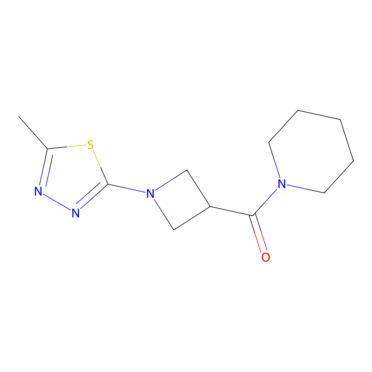 1-[1-(5-Methyl-1,3,4-thiadiazol-2-yl)azetidine-3-carbonyl]piperidine molecular structure, CAS 3054612-68-6