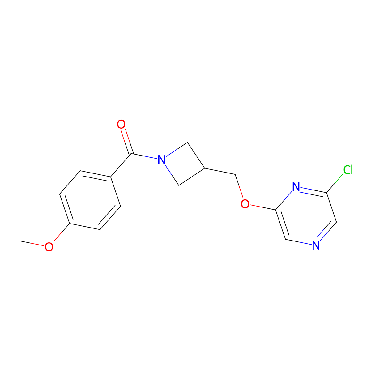 2-Chloro-6-{[1-(4-methoxybenzoyl)azetidin-3-yl]methoxy}pyrazine molecular structure, CAS 3054612-69-7