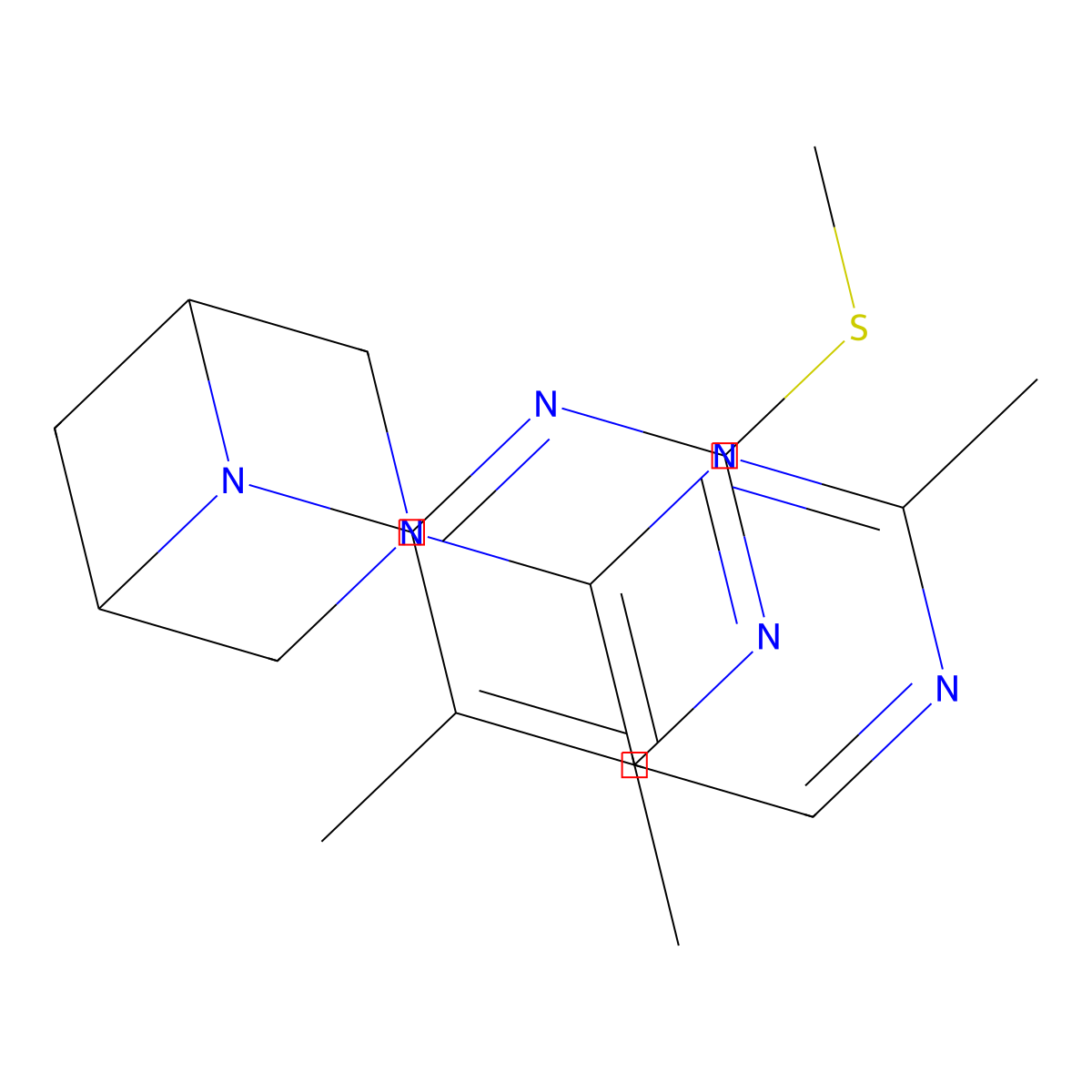 6-[5,6-Dimethyl-2-(methylsulfanyl)pyrimidin-4-yl]-3-(2-methylpyrimidin-4-yl)-3,6-diazabicyclo[3.1.1]heptane molecular structure, CAS 3054612-72-2
