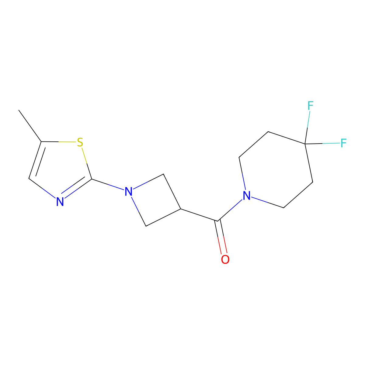4,4-Difluoro-1-[1-(5-methyl-1,3-thiazol-2-yl)azetidine-3-carbonyl]piperidine molecular structure, CAS 3054612-74-4