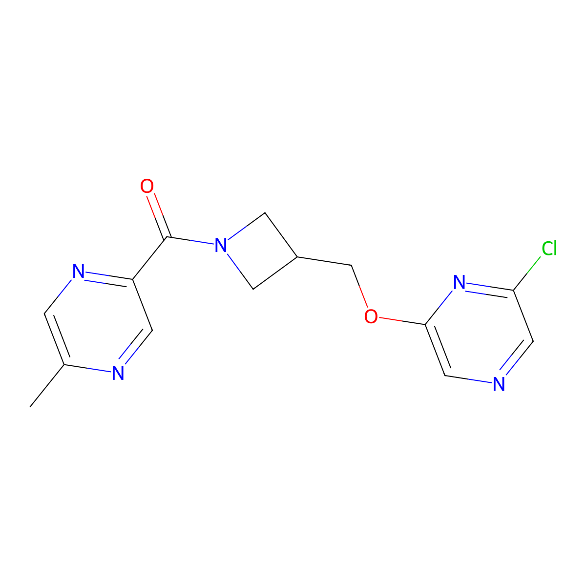 2-(3-{[(6-Chloropyrazin-2-yl)oxy]methyl}azetidine-1-carbonyl)-5-methylpyrazine molecular structure, CAS 3054612-76-6