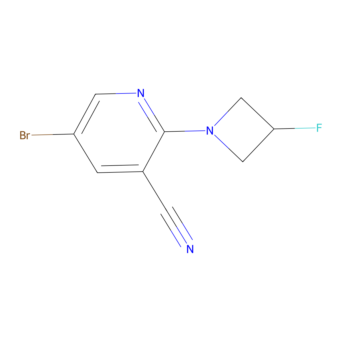 5-Bromo-2-(3-fluoroazetidin-1-yl)pyridine-3-carbonitrile molecular structure, CAS 3054612-81-3