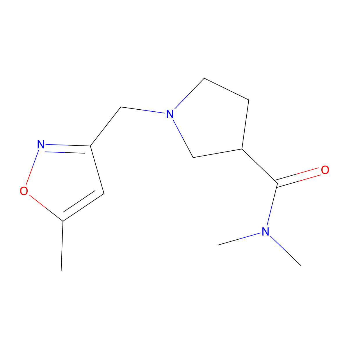 N,N-dimethyl-1-[(5-methyl-1,2-oxazol-3-yl)methyl]pyrrolidine-3-carboxamide molecular structure, CAS 3054612-88-0