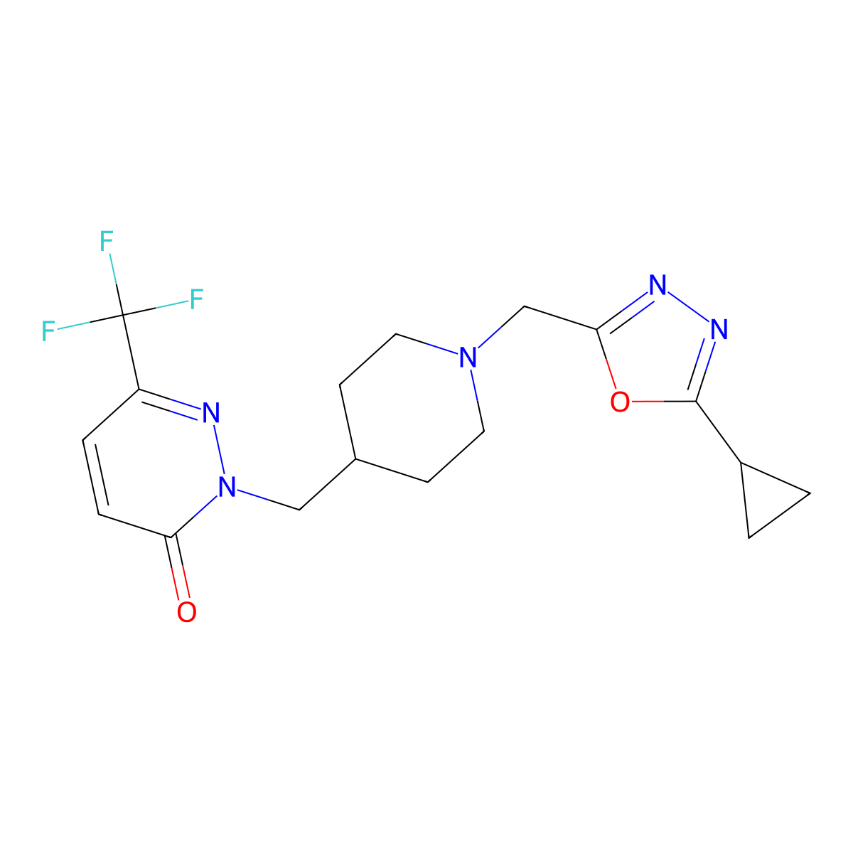 2-({1-[(5-Cyclopropyl-1,3,4-oxadiazol-2-yl)methyl]piperidin-4-yl}methyl)-6-(trifluoromethyl)-2,3-dihydropyridazin-3-one molecular structure, CAS 3054612-89-1