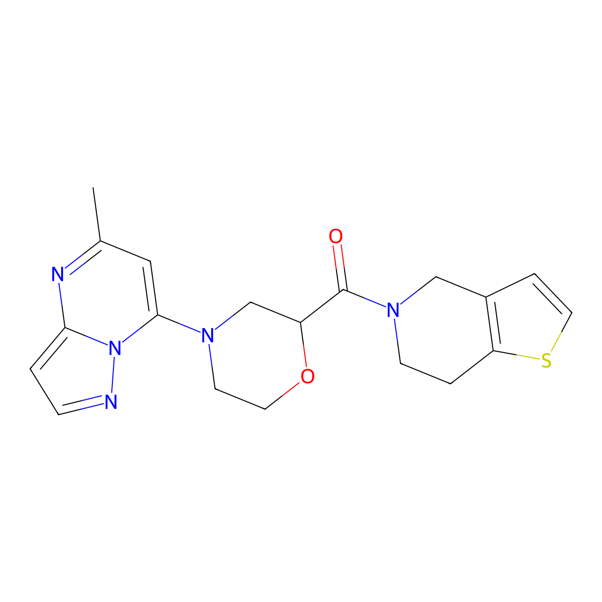 4-{5-methylpyrazolo[1,5-a]pyrimidin-7-yl}-2-{4H,5H,6H,7H-thieno[3,2-c]pyridine-5-carbonyl}morpholine molecular structure, CAS 3054612-98-2