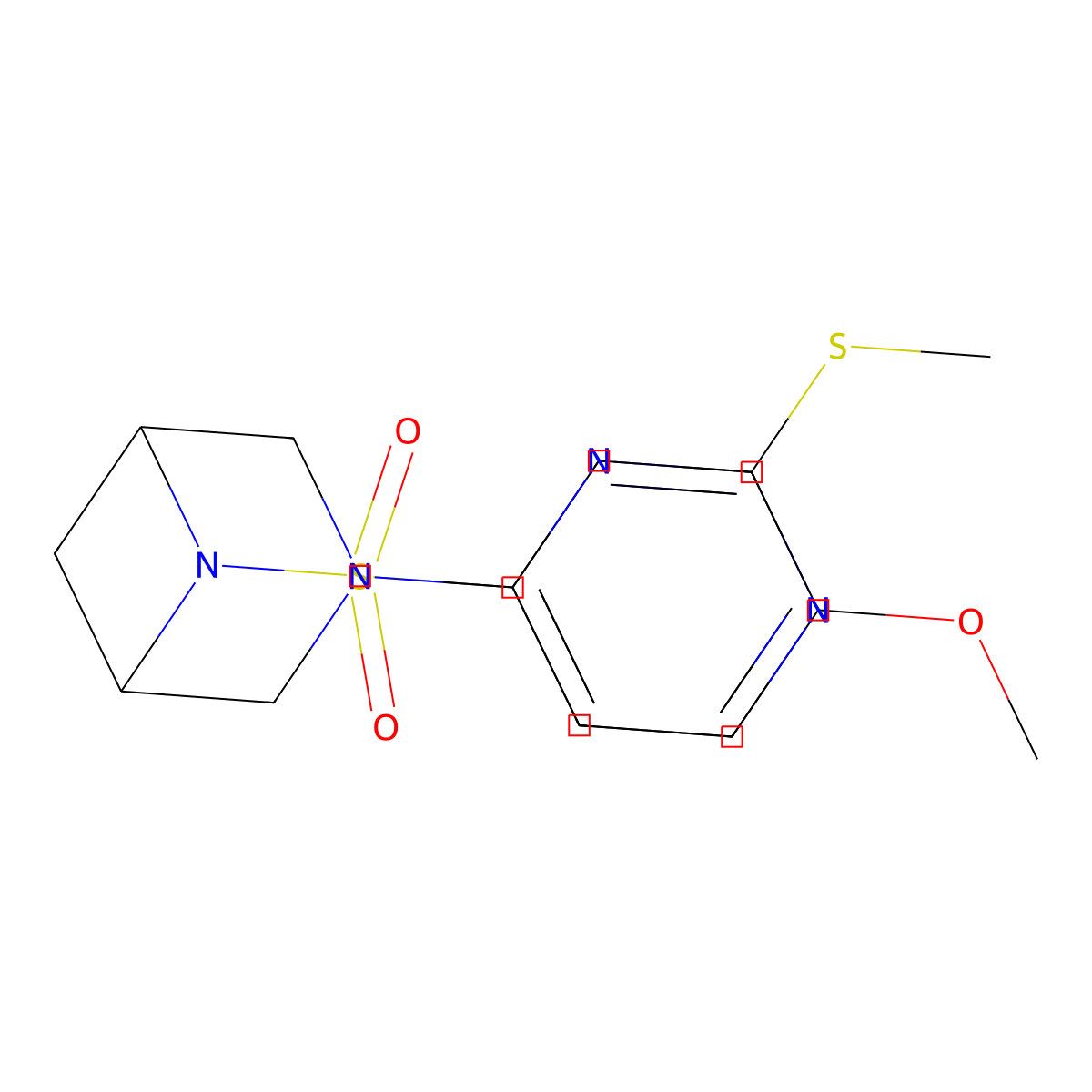 6-(4-Methoxyphenyl)sulfonyl-3-(2-methylsulfanylpyrimidin-4-yl)-3,6-diazabicyclo[3.1.1]heptane molecular structure, CAS 3054613-00-9