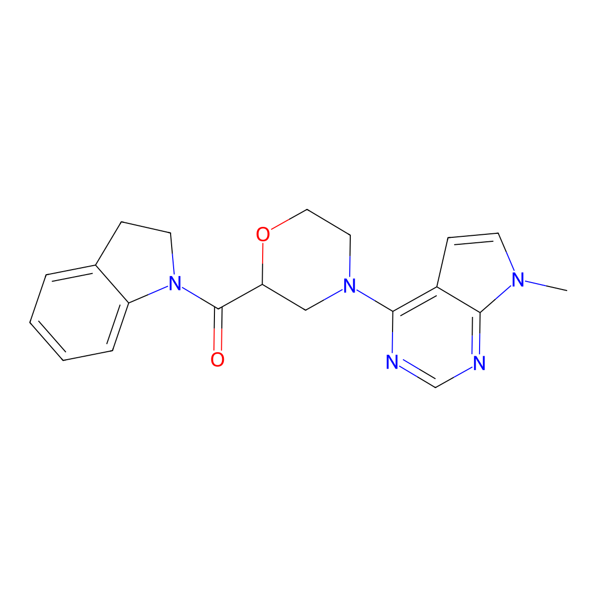 1-(4-{7-methyl-7H-pyrrolo[2,3-d]pyrimidin-4-yl}morpholine-2-carbonyl)-2,3-dihydro-1H-indole molecular structure, CAS 3054613-04-3