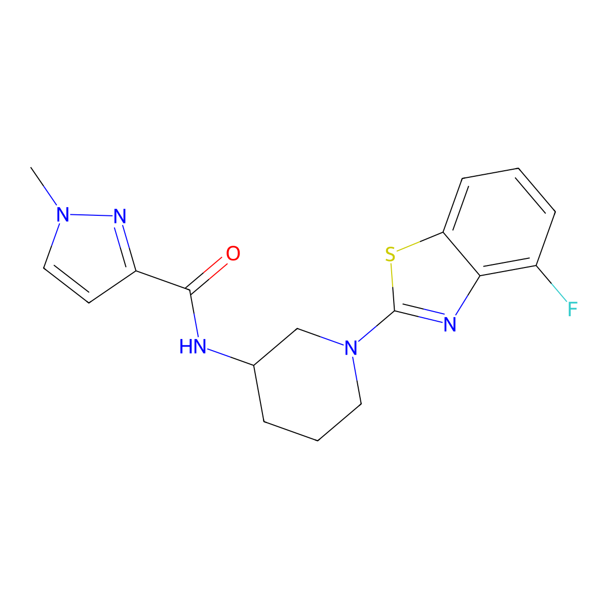 N-[1-(4-fluoro-1,3-benzothiazol-2-yl)piperidin-3-yl]-1-methyl-1H-pyrazole-3-carboxamide molecular structure, CAS 3054613-07-6