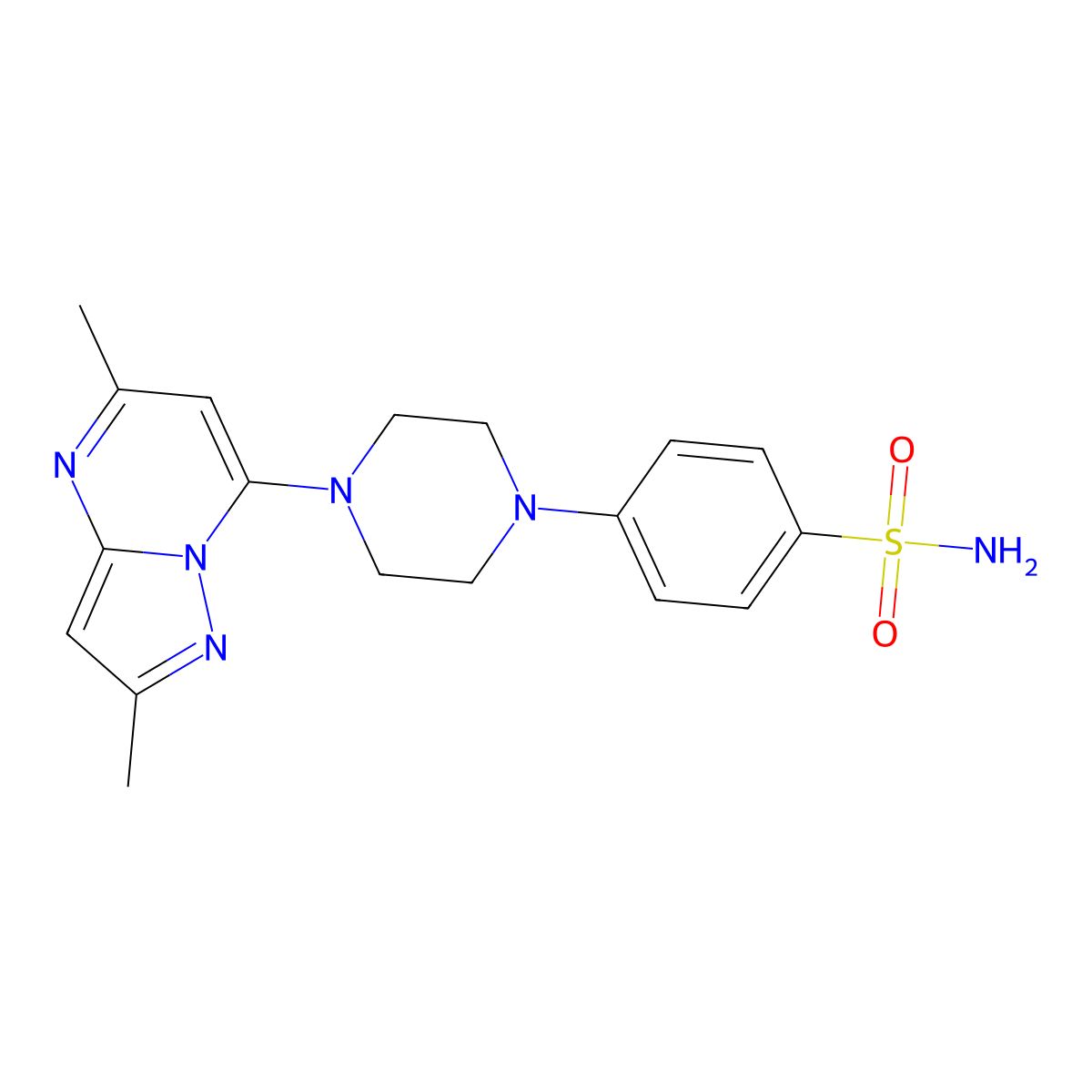 4-(4-{2,5-Dimethylpyrazolo[1,5-a]pyrimidin-7-yl}piperazin-1-yl)benzene-1-sulfonamide molecular structure, CAS 3054613-09-8