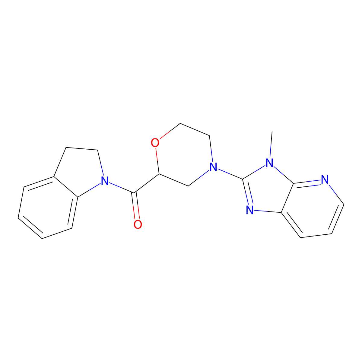 1-(4-{3-methyl-3H-imidazo[4,5-b]pyridin-2-yl}morpholine-2-carbonyl)-2,3-dihydro-1H-indole molecular structure, CAS 3054613-17-8