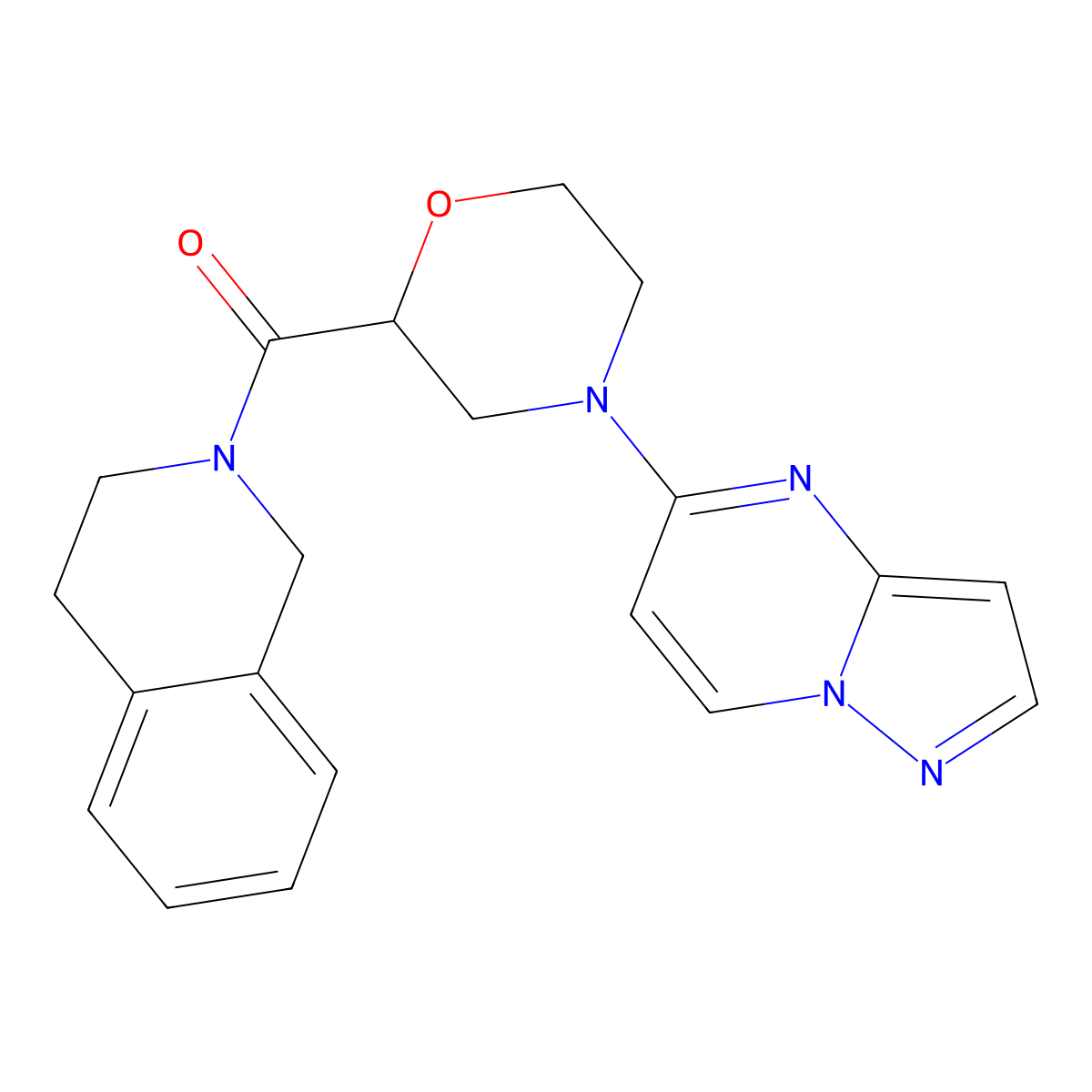 2-(4-{Pyrazolo[1,5-a]pyrimidin-5-yl}morpholine-2-carbonyl)-1,2,3,4-tetrahydroisoquinoline molecular structure, CAS 3054613-22-5
