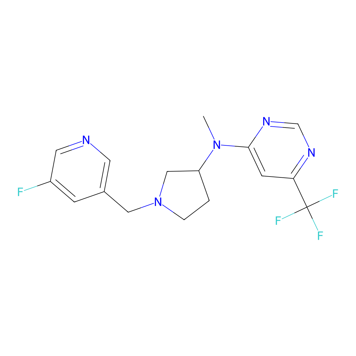 N-{1-[(5-fluoropyridin-3-yl)methyl]pyrrolidin-3-yl}-N-methyl-6-(trifluoromethyl)pyrimidin-4-amine molecular structure, CAS 3054613-24-7
