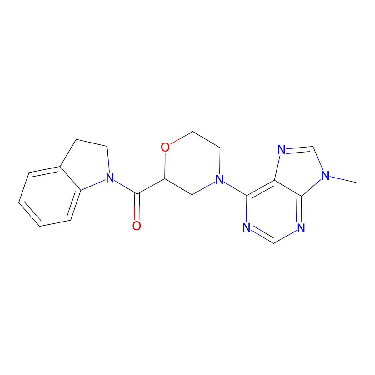 6-[2-(2,3-dihydro-1H-indole-1-carbonyl)morpholin-4-yl]-9-methyl-9H-purine molecular structure, CAS 3054613-28-1