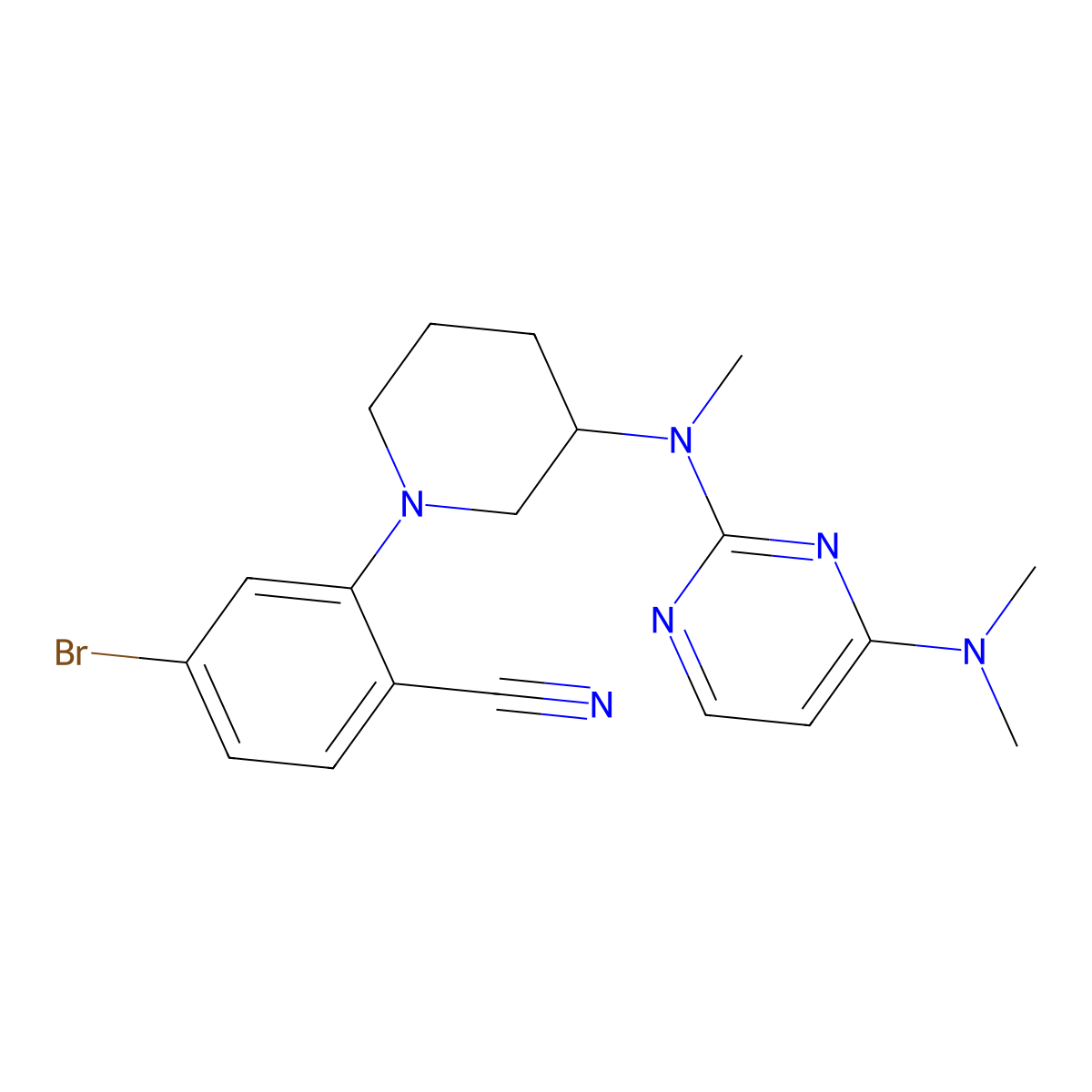 4-Bromo-2-(3-{[4-(dimethylamino)pyrimidin-2-yl](methyl)amino}piperidin-1-yl)benzonitrile molecular structure, CAS 3054613-35-0