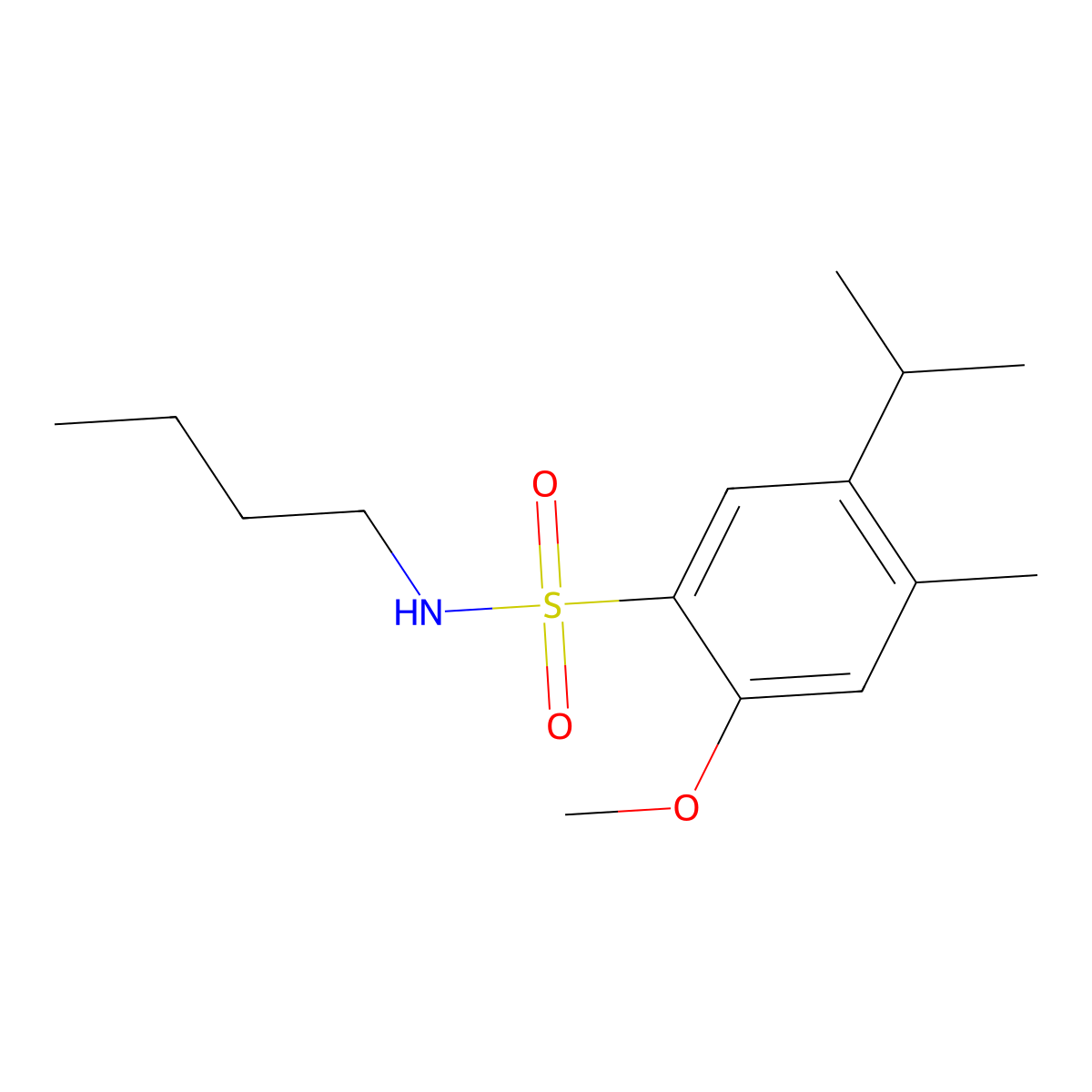 N-butyl-2-methoxy-4-methyl-5-(propan-2-yl)benzene-1-sulfonamide molecular structure, CAS 3054613-37-2