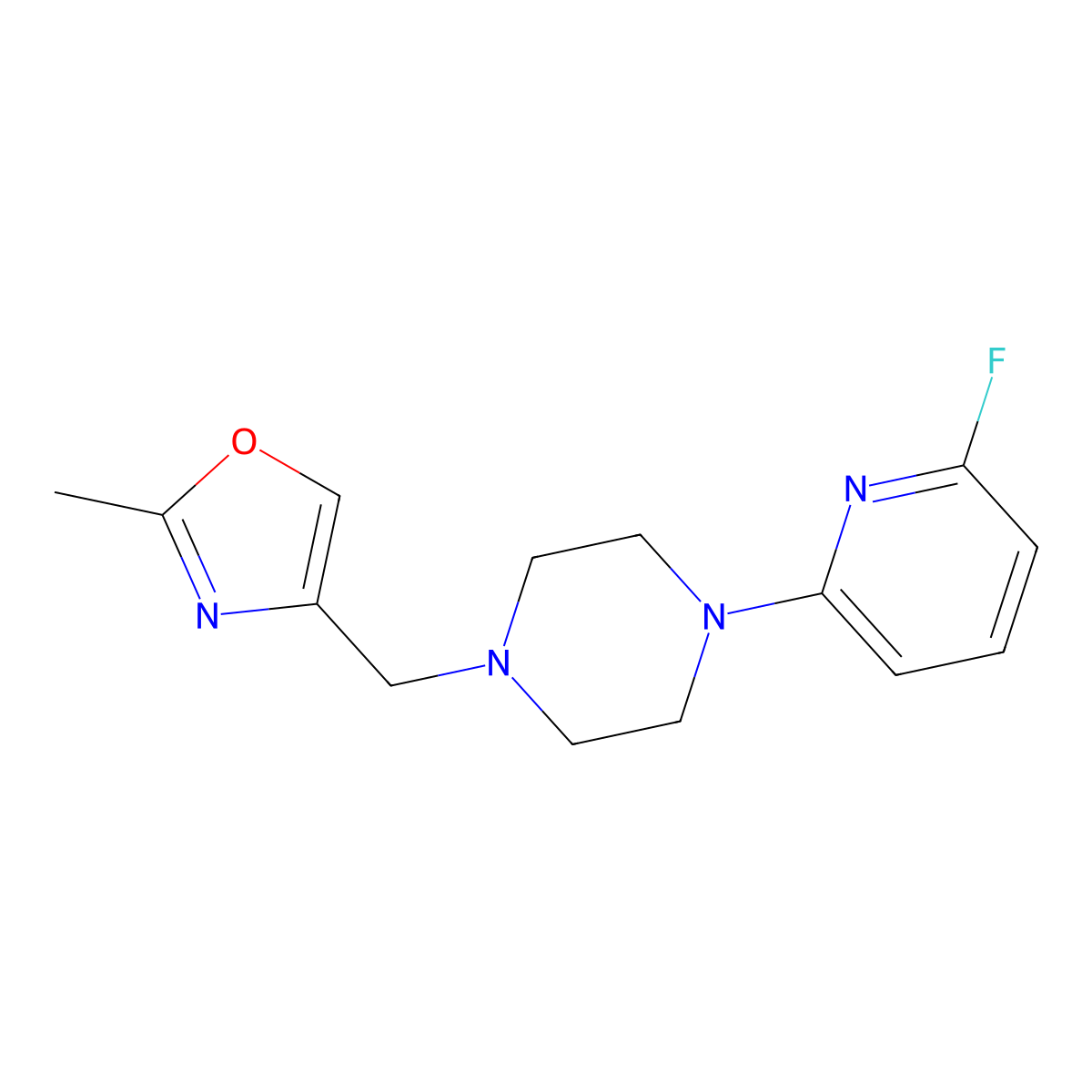 1-(6-Fluoropyridin-2-yl)-4-[(2-methyl-1,3-oxazol-4-yl)methyl]piperazine molecular structure, CAS 3054613-39-4