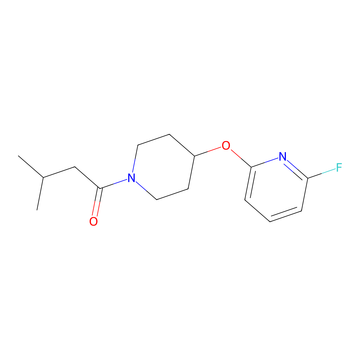1-{4-[(6-Fluoropyridin-2-yl)oxy]piperidin-1-yl}-3-methylbutan-1-one molecular structure, CAS 3054613-41-8