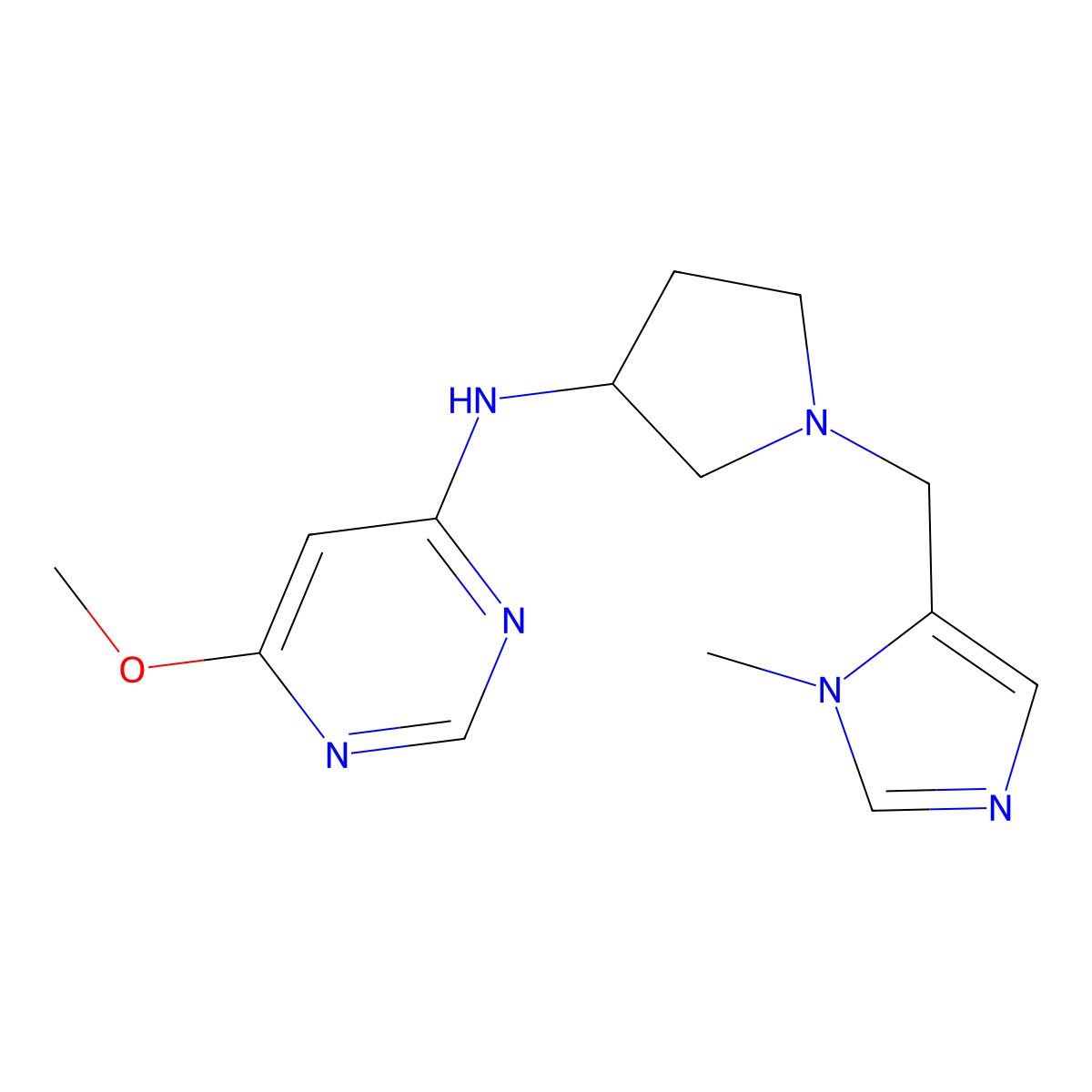 6-methoxy-N-{1-[(1-methyl-1H-imidazol-5-yl)methyl]pyrrolidin-3-yl}pyrimidin-4-amine molecular structure, CAS 3054613-43-0