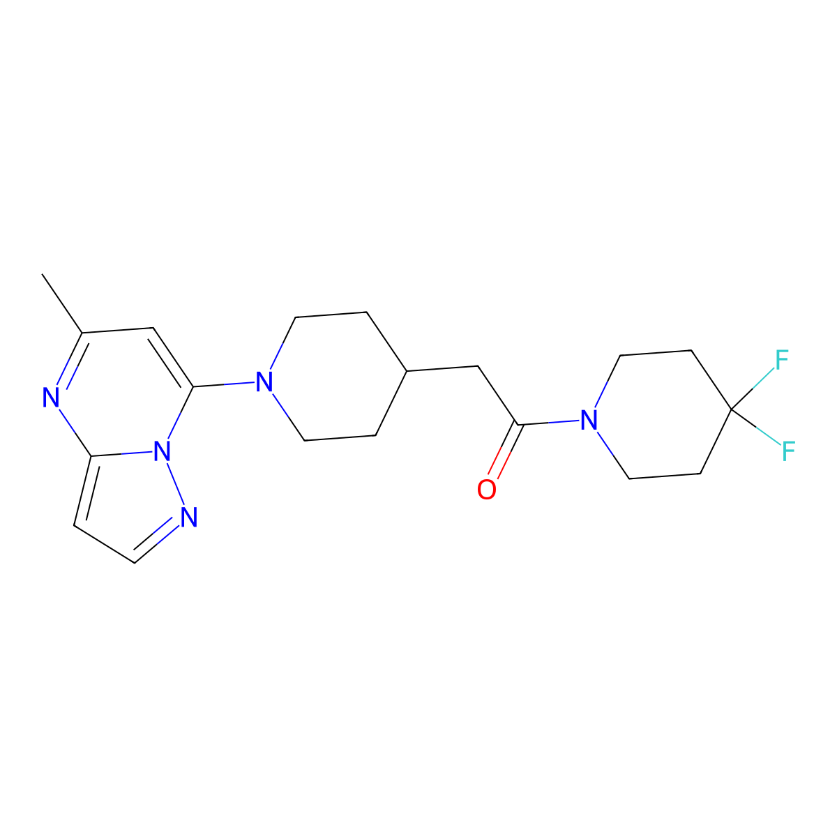 1-(4,4-Difluoropiperidin-1-yl)-2-(1-{5-methylpyrazolo[1,5-a]pyrimidin-7-yl}piperidin-4-yl)ethan-1-one molecular structure, CAS 3054613-52-1