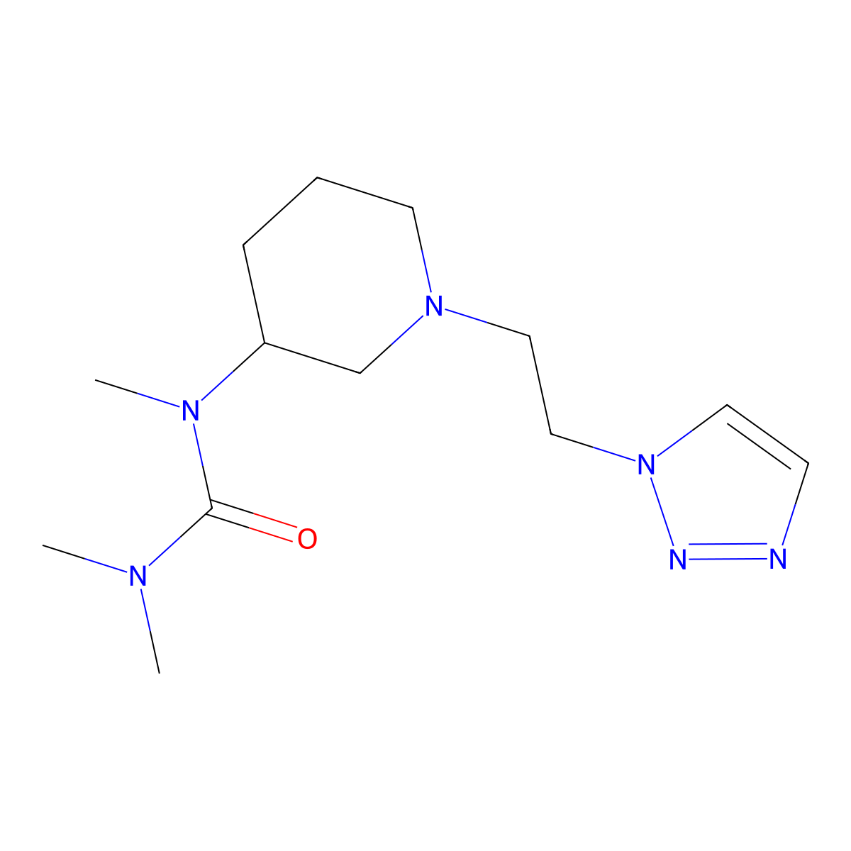 1,3,3-trimethyl-1-{1-[2-(1H-1,2,3-triazol-1-yl)ethyl]piperidin-3-yl}urea molecular structure, CAS 3054613-56-5