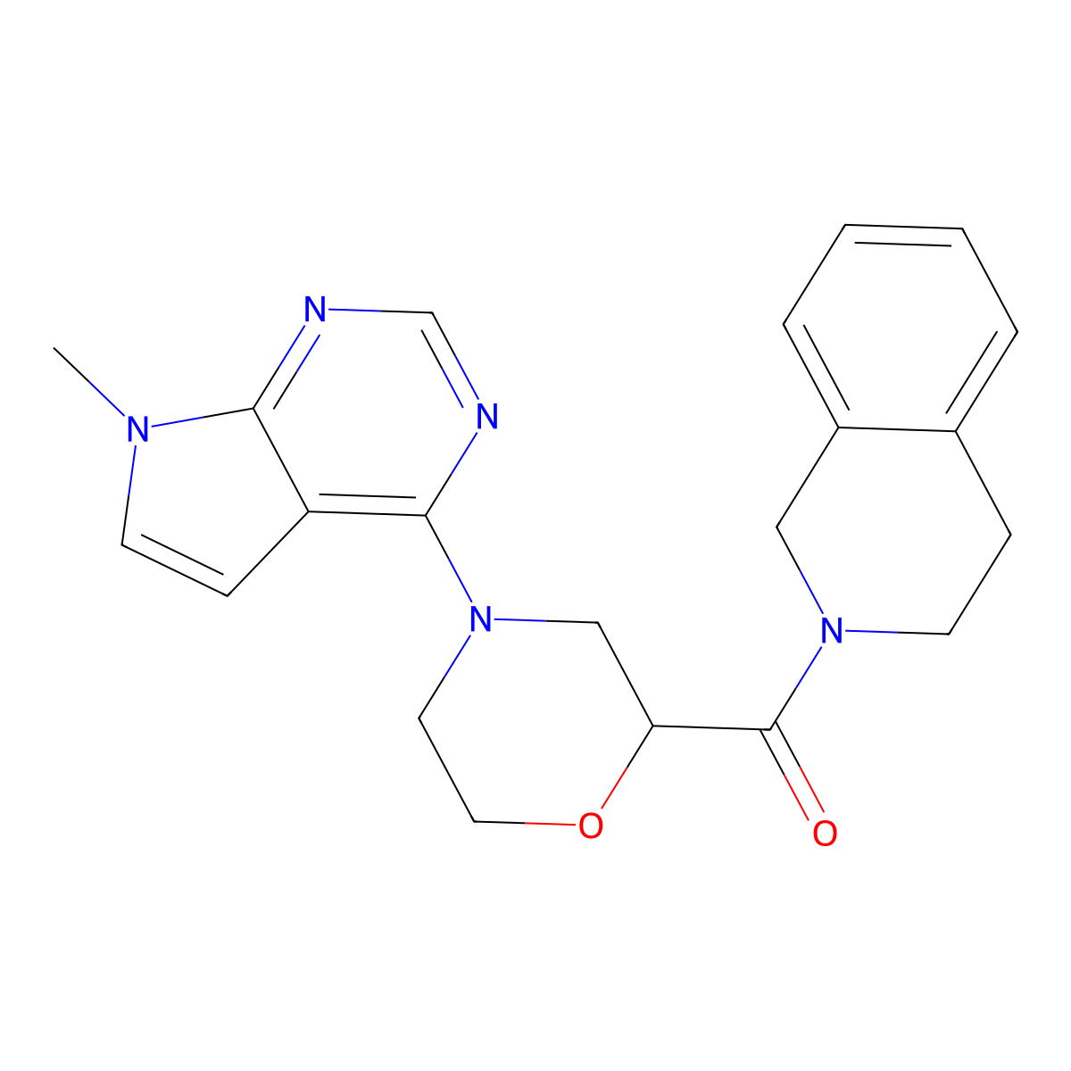 2-(4-{7-methyl-7H-pyrrolo[2,3-d]pyrimidin-4-yl}morpholine-2-carbonyl)-1,2,3,4-tetrahydroisoquinoline molecular structure, CAS 3054613-59-8