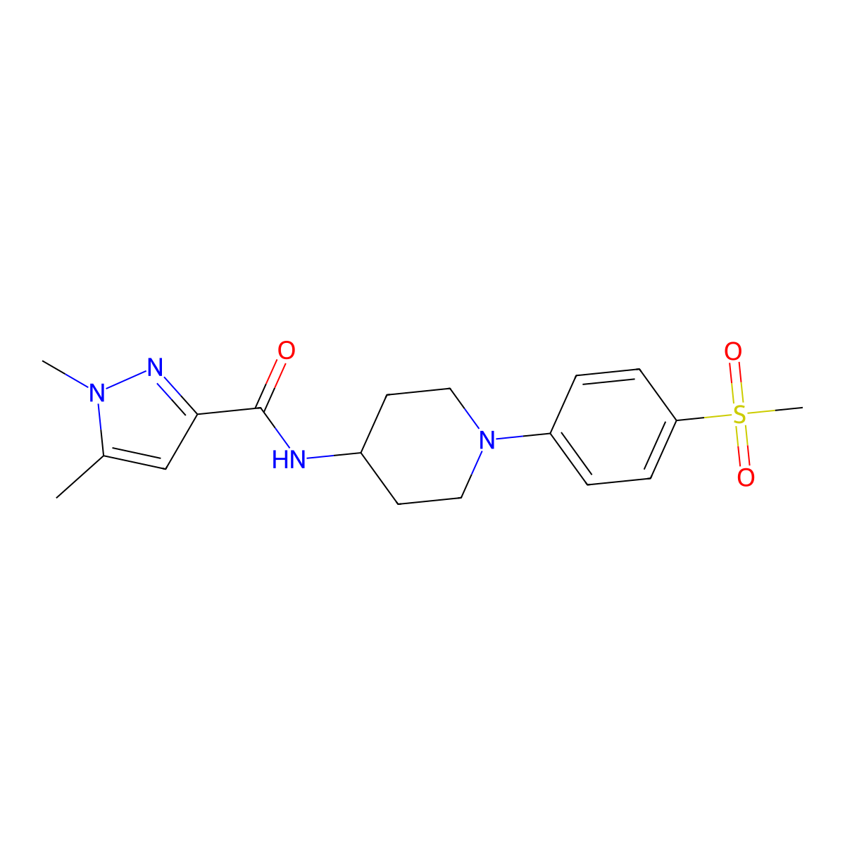 N-[1-(4-methanesulfonylphenyl)piperidin-4-yl]-1,5-dimethyl-1H-pyrazole-3-carboxamide molecular structure, CAS 3054613-62-3