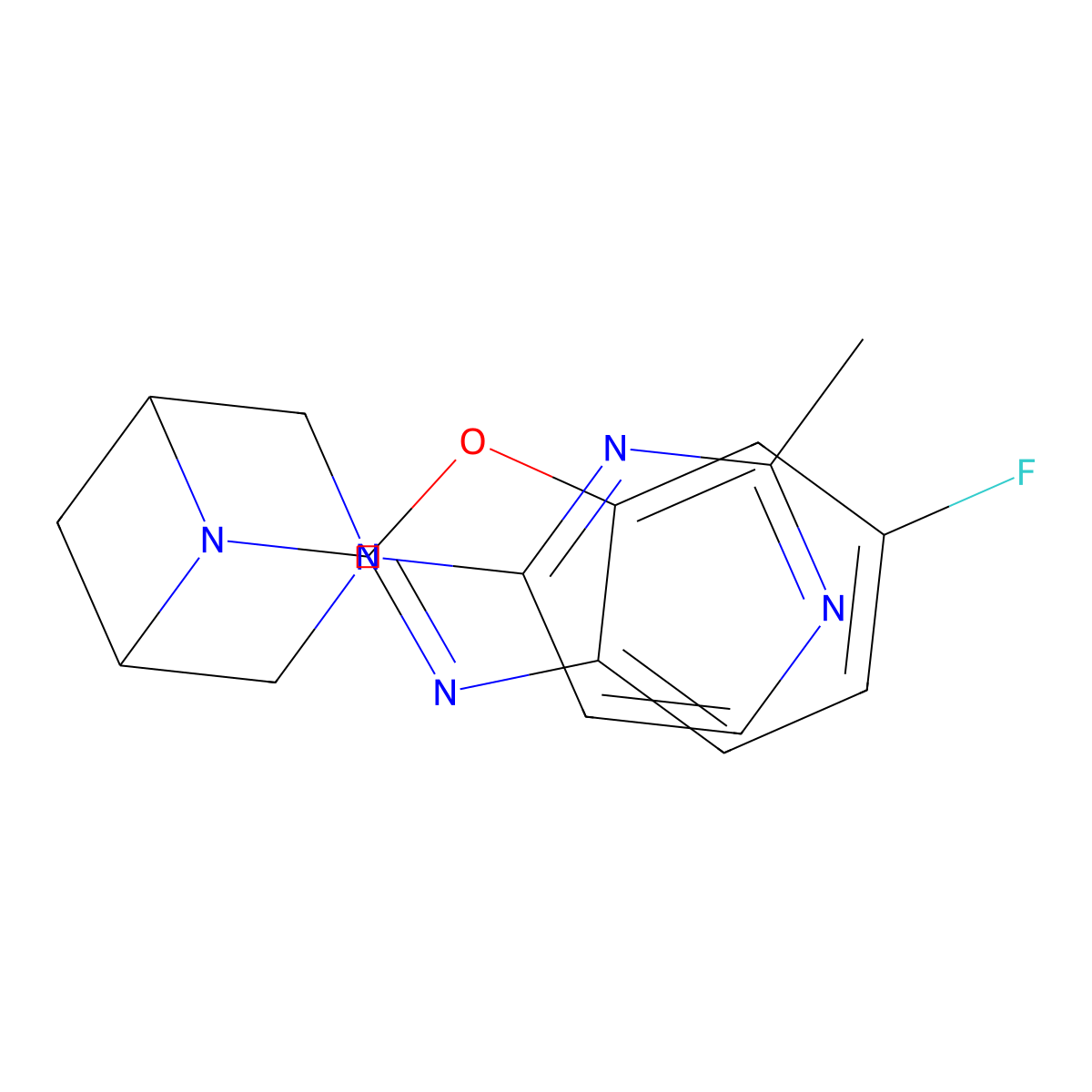 6-Fluoro-2-[3-(2-methylpyrimidin-4-yl)-3,6-diazabicyclo[3.1.1]heptan-6-yl]-1,3-benzoxazole molecular structure, CAS 3054613-63-4