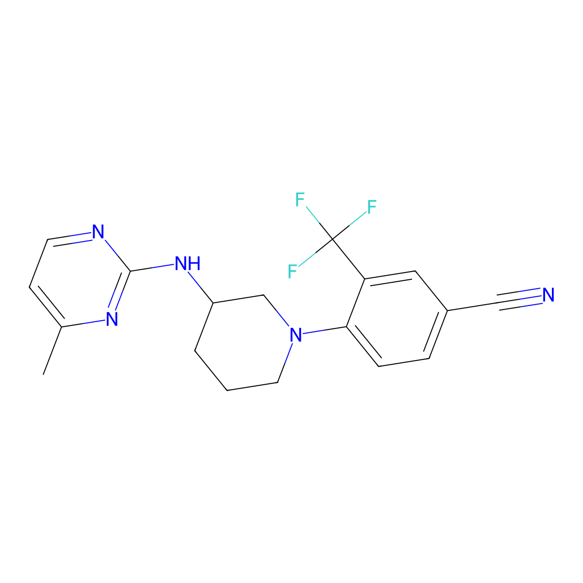 4-{3-[(4-Methylpyrimidin-2-yl)amino]piperidin-1-yl}-3-(trifluoromethyl)benzonitrile molecular structure, CAS 3054613-67-8