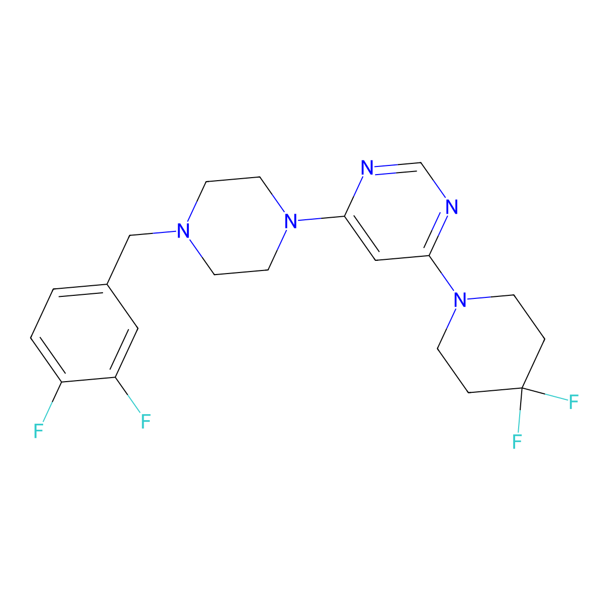 4-{4-[(3,4-Difluorophenyl)methyl]piperazin-1-yl}-6-(4,4-difluoropiperidin-1-yl)pyrimidine molecular structure, CAS 3054613-69-0