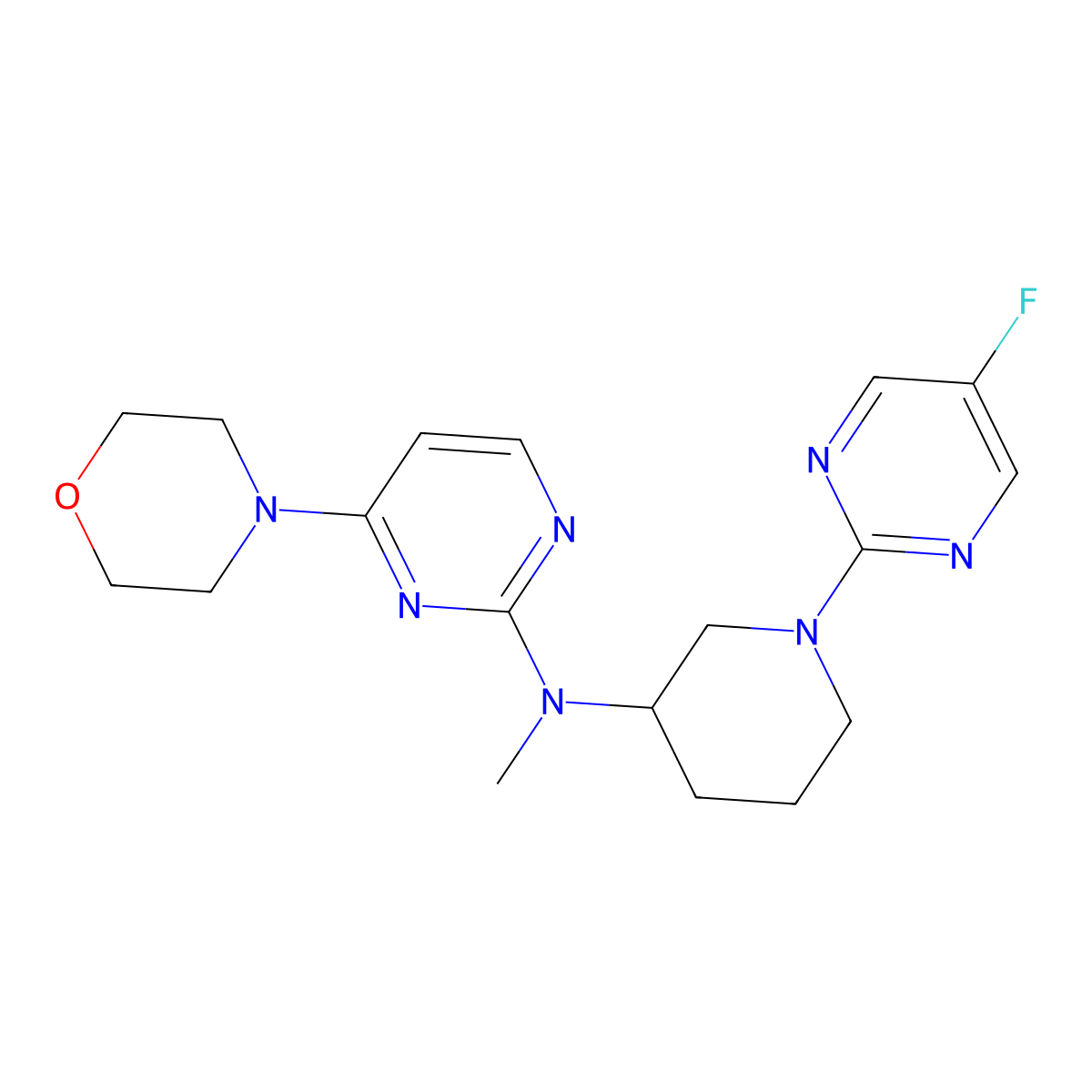 N-[1-(5-fluoropyrimidin-2-yl)piperidin-3-yl]-N-methyl-4-(morpholin-4-yl)pyrimidin-2-amine molecular structure, CAS 3054613-70-3