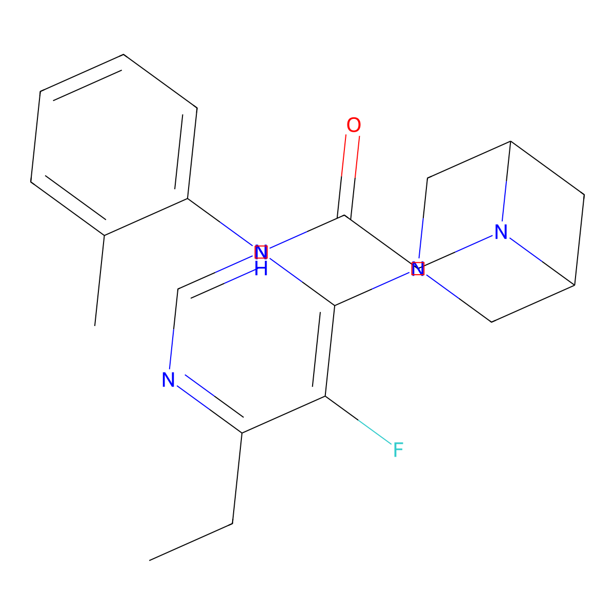 2-[3-(6-ethyl-5-fluoropyrimidin-4-yl)-3,6-diazabicyclo[3.1.1]heptan-6-yl]-N-(2-methylphenyl)acetamide molecular structure, CAS 3054613-71-4