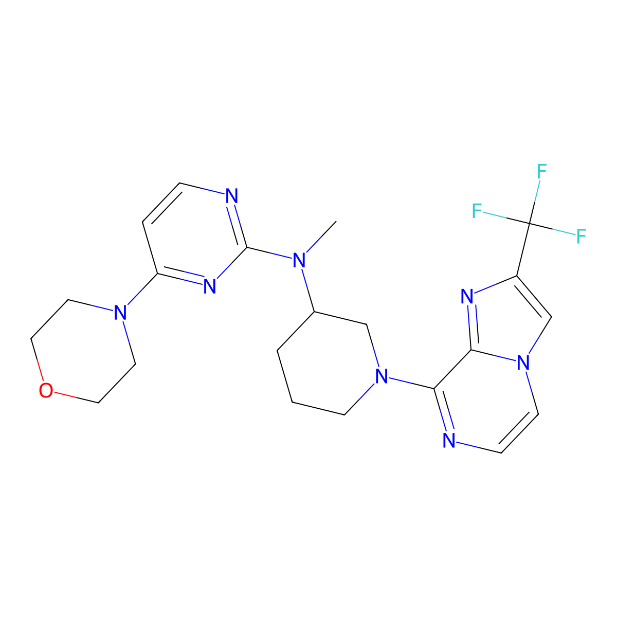 N-methyl-4-(morpholin-4-yl)-N-{1-[2-(trifluoromethyl)imidazo[1,2-a]pyrazin-8-yl]piperidin-3-yl}pyrimidin-2-amine molecular structure, CAS 3054613-73-6
