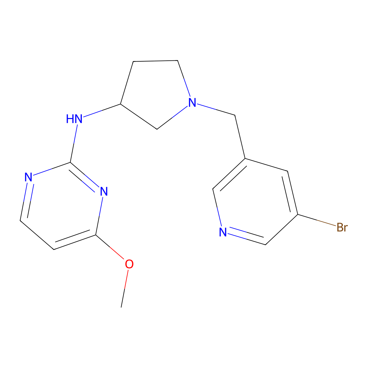 N-{1-[(5-bromopyridin-3-yl)methyl]pyrrolidin-3-yl}-4-methoxypyrimidin-2-amine molecular structure, CAS 3054613-75-8
