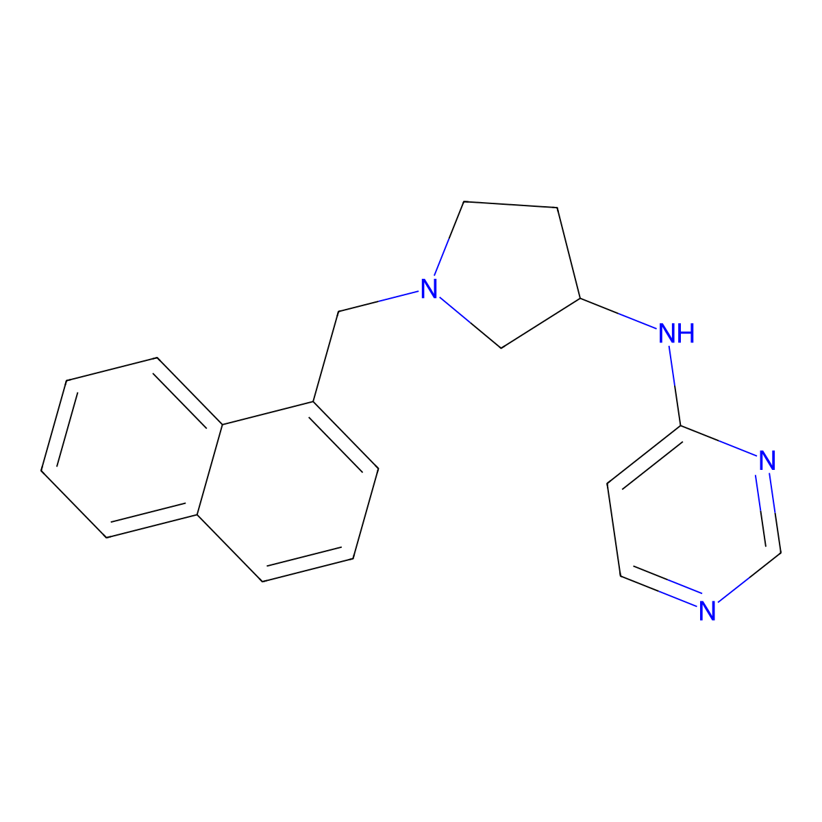 N-{1-[(naphthalen-1-yl)methyl]pyrrolidin-3-yl}pyrimidin-4-amine molecular structure, CAS 3054613-78-1