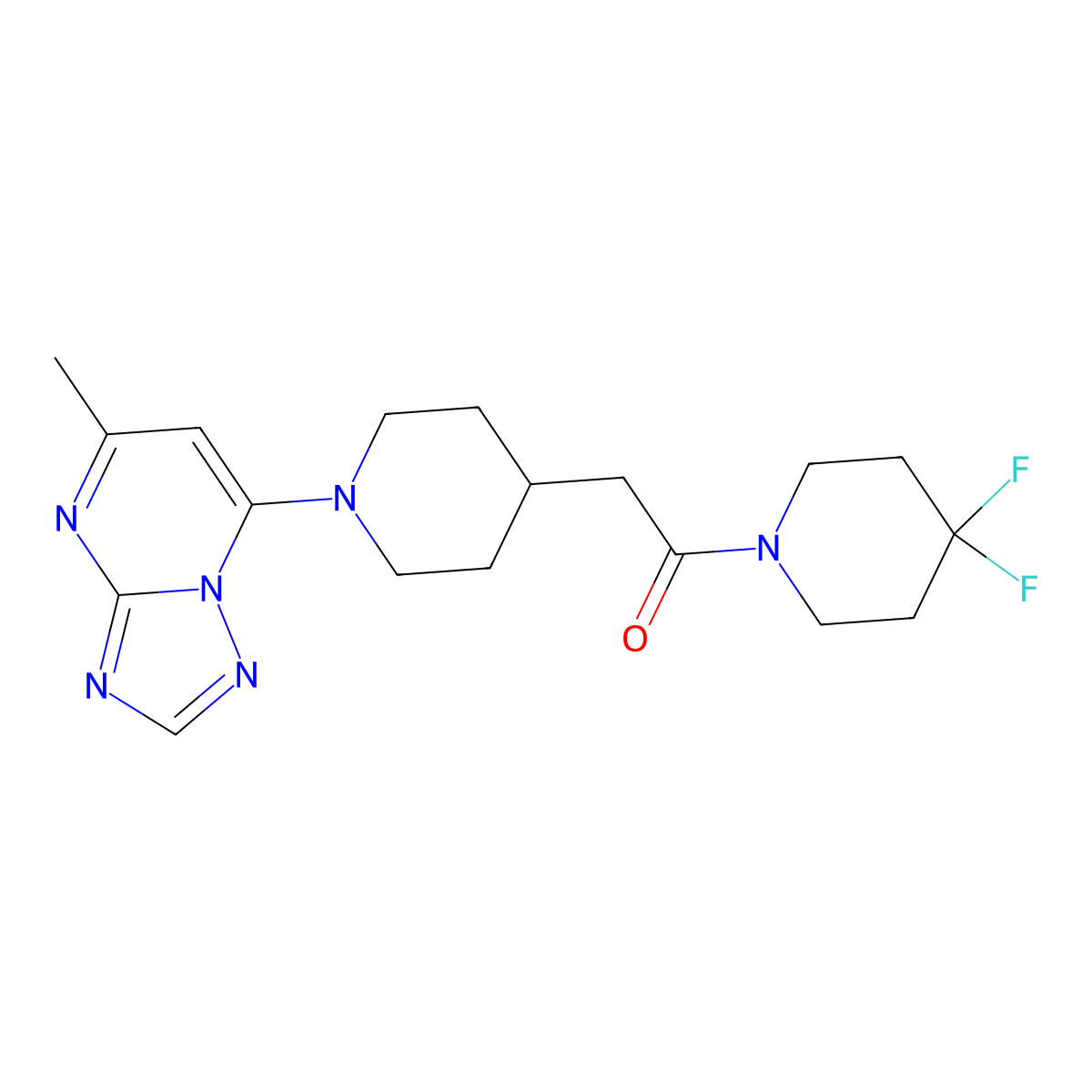 1-(4,4-Difluoropiperidin-1-yl)-2-(1-{5-methyl-[1,2,4]triazolo[1,5-a]pyrimidin-7-yl}piperidin-4-yl)ethan-1-one molecular structure, CAS 3054613-79-2