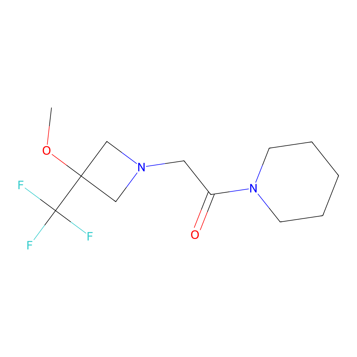 2-[3-Methoxy-3-(trifluoromethyl)azetidin-1-yl]-1-(piperidin-1-yl)ethan-1-one molecular structure, CAS 3054613-80-5