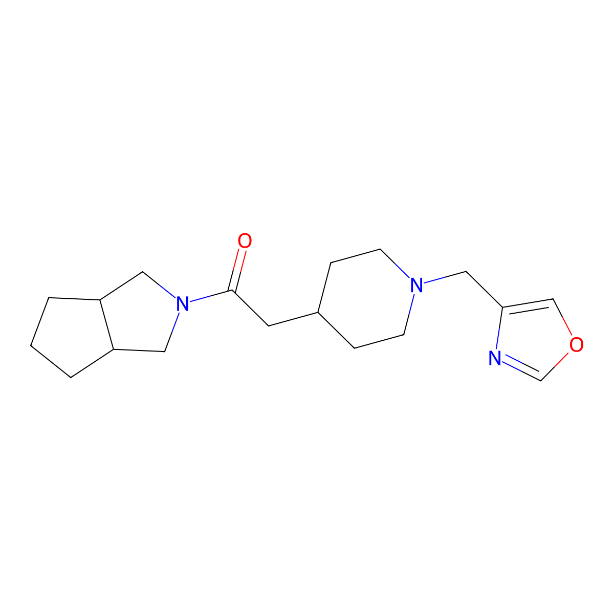 1-{Octahydrocyclopenta[c]pyrrol-2-yl}-2-{1-[(1,3-oxazol-4-yl)methyl]piperidin-4-yl}ethan-1-one molecular structure, CAS 3054613-81-6