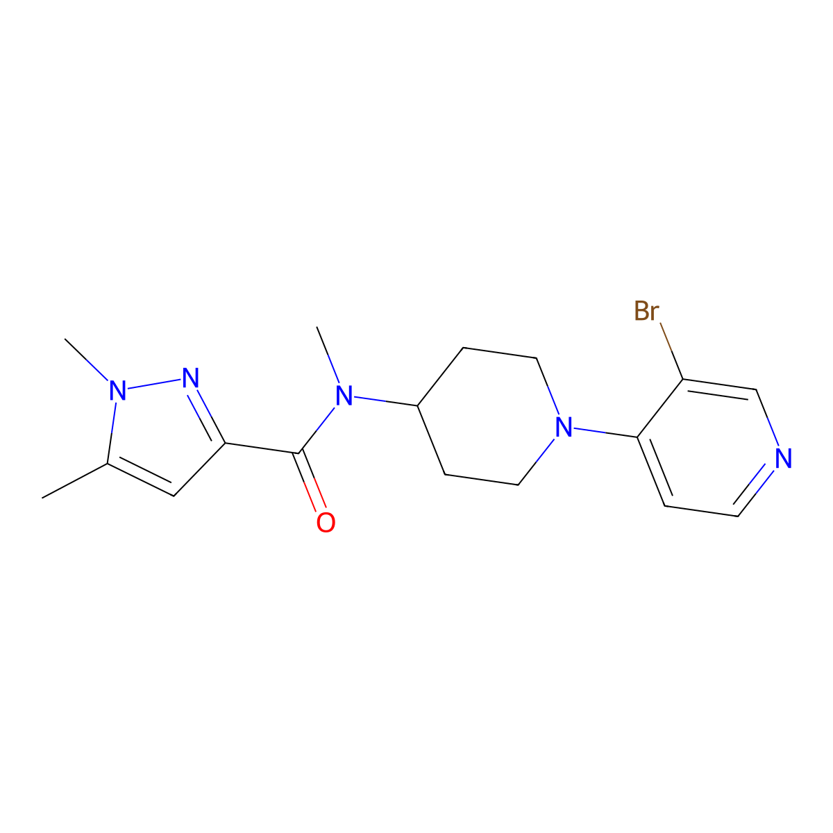 N-[1-(3-bromopyridin-4-yl)piperidin-4-yl]-N,1,5-trimethyl-1H-pyrazole-3-carboxamide molecular structure, CAS 3054613-82-7