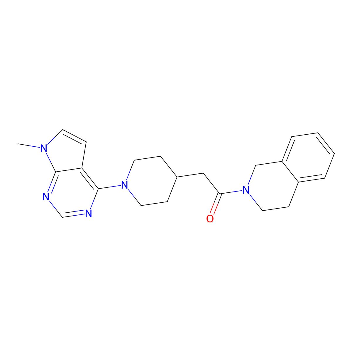 2-(1-{7-methyl-7H-pyrrolo[2,3-d]pyrimidin-4-yl}piperidin-4-yl)-1-(1,2,3,4-tetrahydroisoquinolin-2-yl)ethan-1-one molecular structure, CAS 3054613-84-9