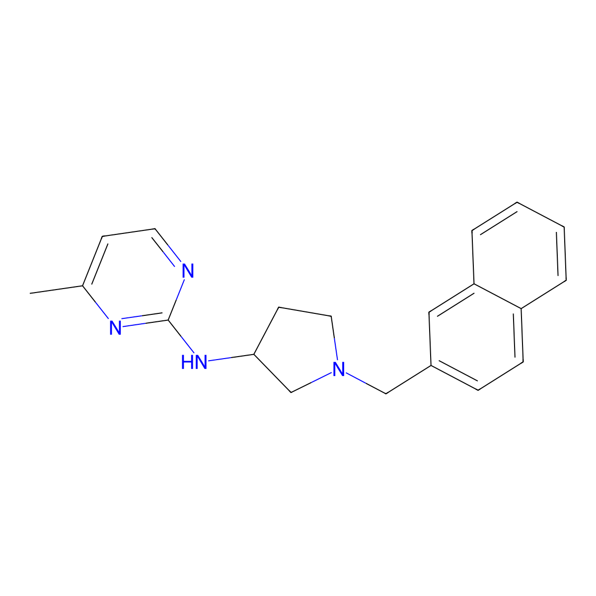 4-methyl-N-{1-[(naphthalen-2-yl)methyl]pyrrolidin-3-yl}pyrimidin-2-amine molecular structure, CAS 3054613-85-0