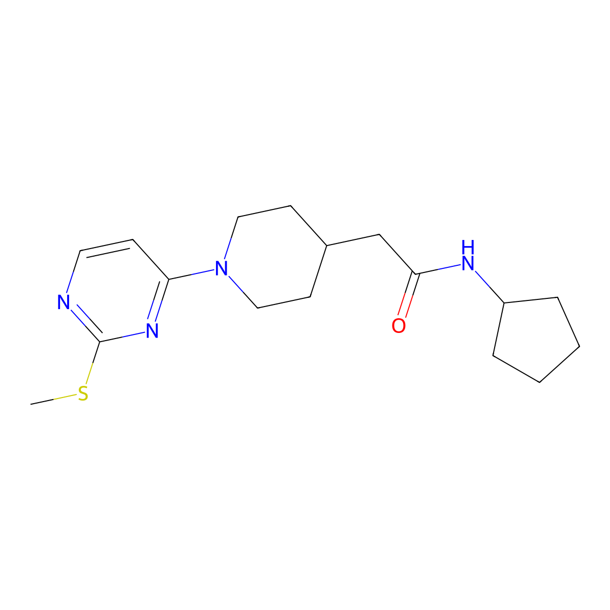 N-cyclopentyl-2-{1-[2-(methylsulfanyl)pyrimidin-4-yl]piperidin-4-yl}acetamide molecular structure, CAS 3054613-87-2