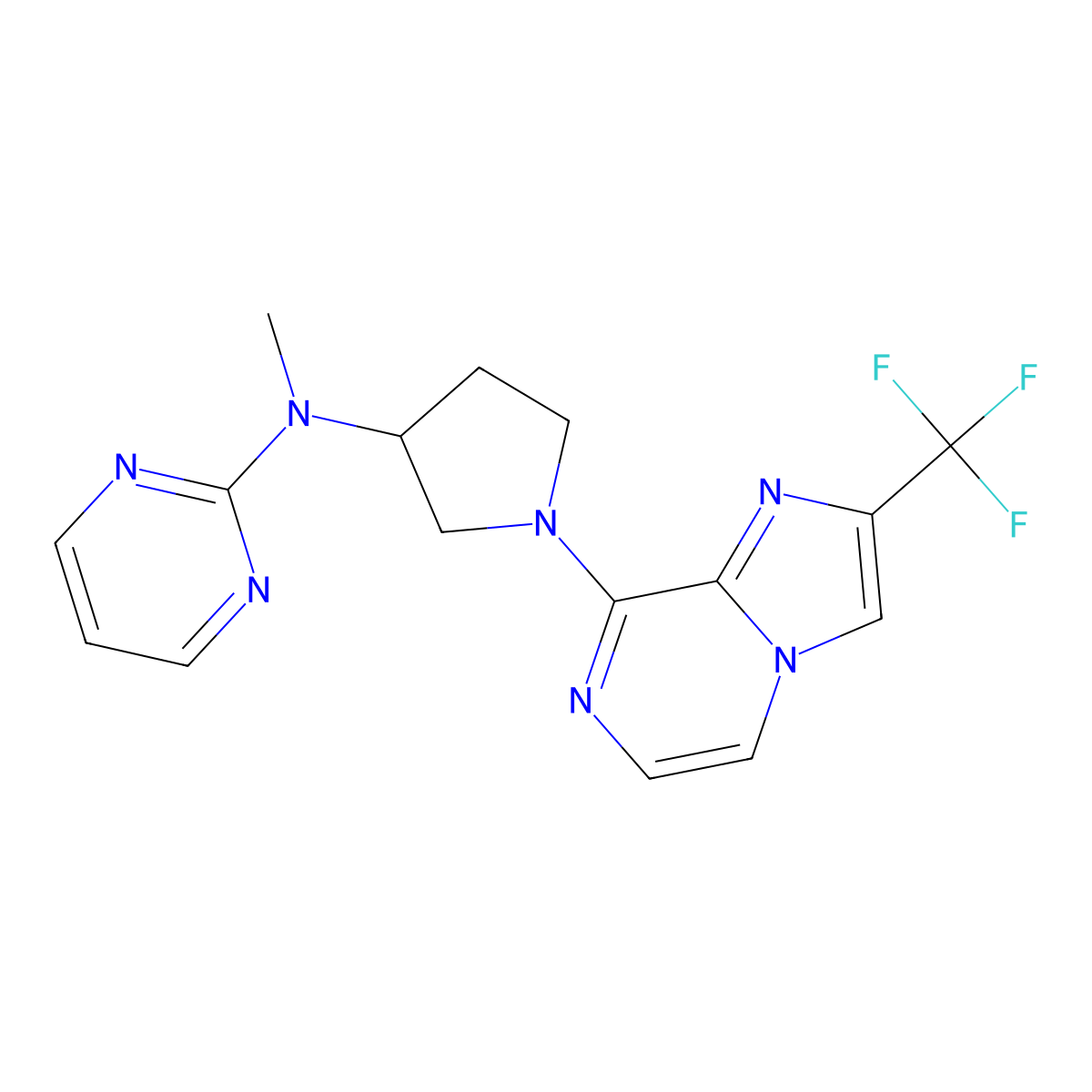 N-methyl-N-{1-[2-(trifluoromethyl)imidazo[1,2-a]pyrazin-8-yl]pyrrolidin-3-yl}pyrimidin-2-amine molecular structure, CAS 3054613-92-9