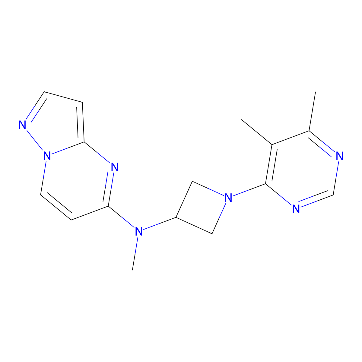 1-(5,6-dimethylpyrimidin-4-yl)-N-methyl-N-{pyrazolo[1,5-a]pyrimidin-5-yl}azetidin-3-amine molecular structure, CAS 3054613-95-2