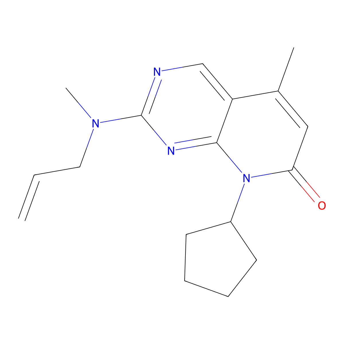 8-cyclopentyl-5-methyl-2-[methyl(prop-2-en-1-yl)amino]-7H,8H-pyrido[2,3-d]pyrimidin-7-one molecular structure, CAS 3054613-97-4