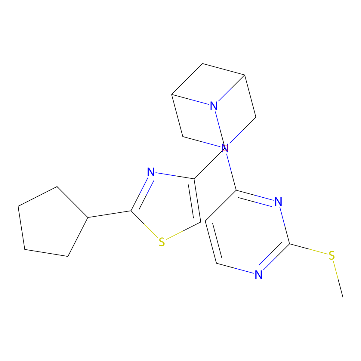 6-[(2-Cyclopentyl-1,3-thiazol-4-yl)methyl]-3-[2-(methylsulfanyl)pyrimidin-4-yl]-3,6-diazabicyclo[3.1.1]heptane molecular structure, CAS 3054613-99-6
