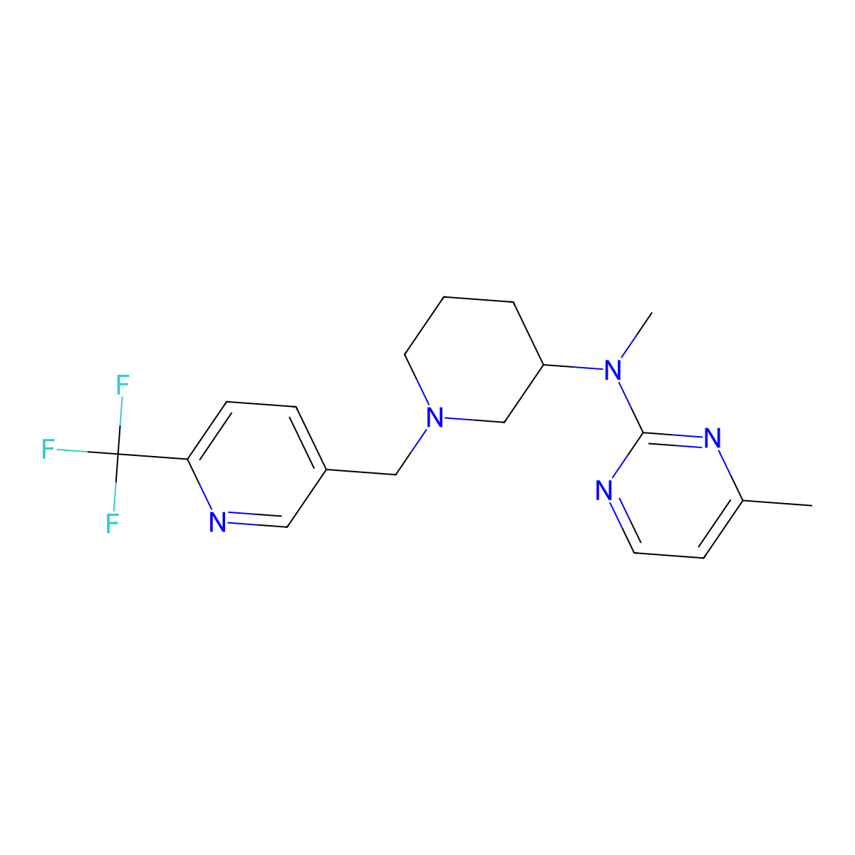 N,4-dimethyl-N-(1-{[6-(trifluoromethyl)pyridin-3-yl]methyl}piperidin-3-yl)pyrimidin-2-amine molecular structure, CAS 3054614-01-3