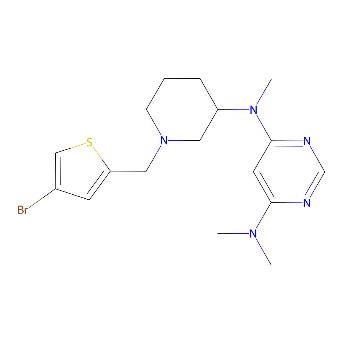 4-N-[1-[(4-bromothiophen-2-yl)methyl]piperidin-3-yl]-4-N,6-N,6-N-trimethylpyrimidine-4,6-diamine molecular structure, CAS 3054614-02-4