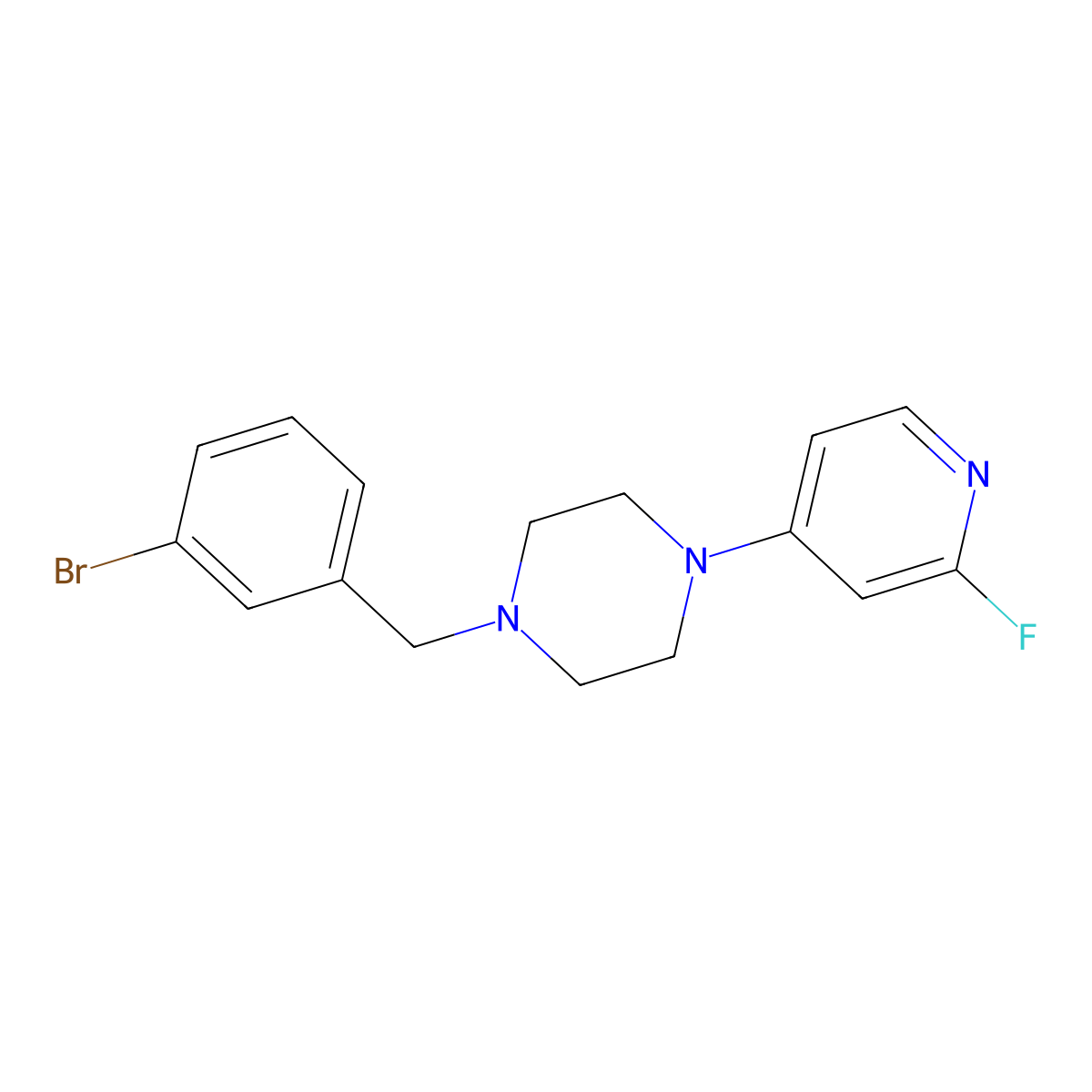 1-[(3-Bromophenyl)methyl]-4-(2-fluoropyridin-4-yl)piperazine molecular structure, CAS 3054614-04-6